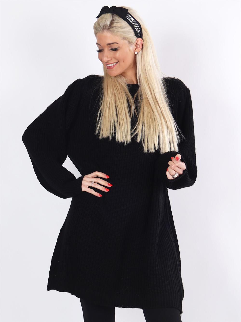 Mayse - Armygrøn sød strikkjole med ballonærmer